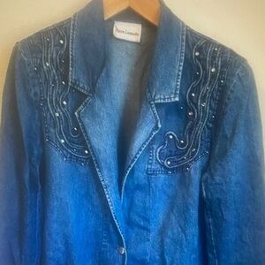 Pierre Lamonte Vintage Blue Denim Jean Blazer with Embellishing